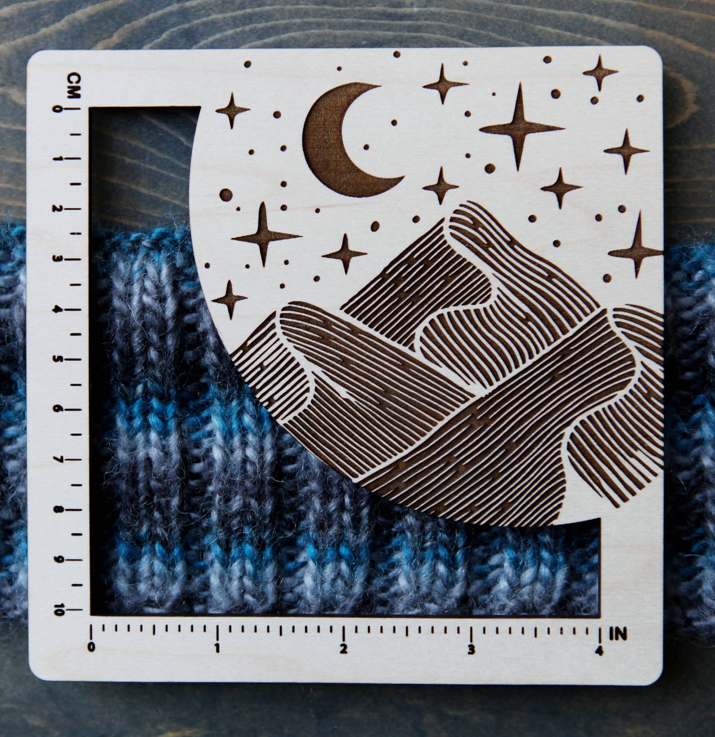 Maple Wood Moon & Stars Mountain Fiber Art Gauge