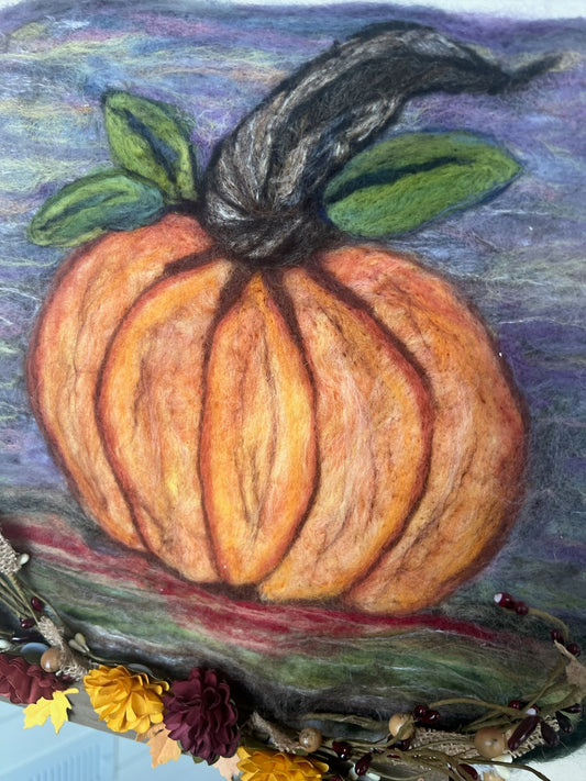 2D Felted Pumpkins on Linen