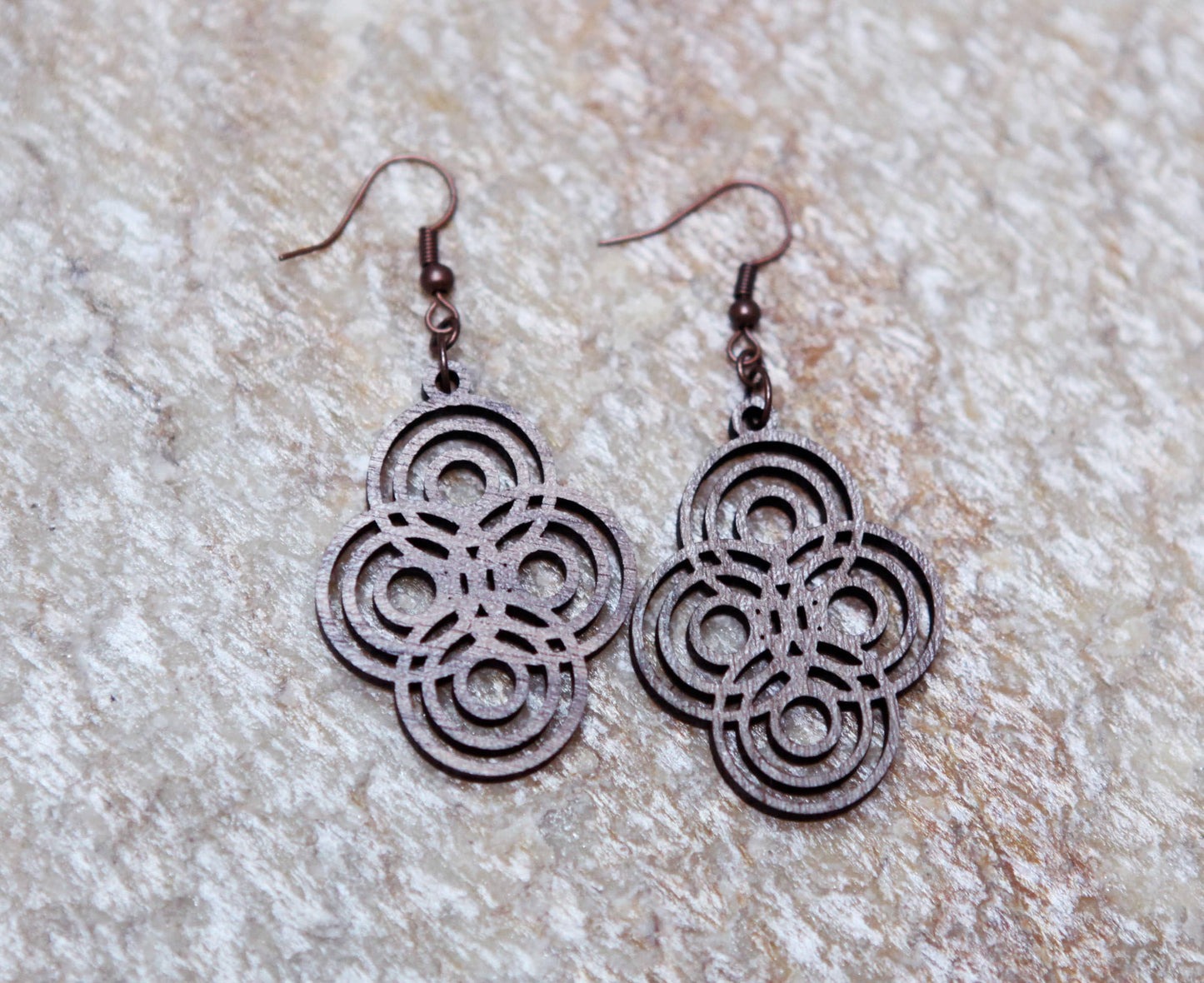 Boho Intersecting Circles Walnut Wood Laser Cut Earrings