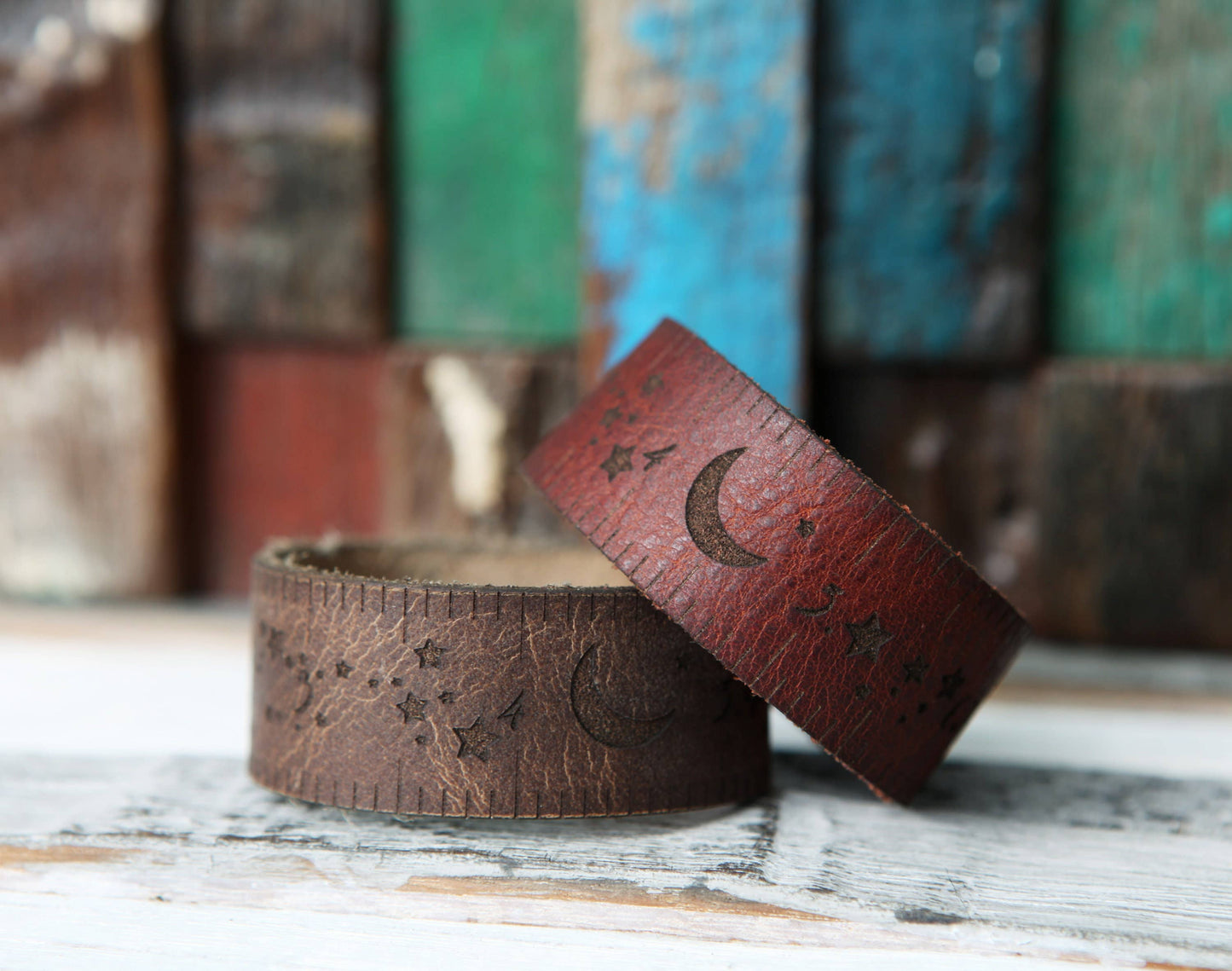 Leather Ruler Cuff with Bronze Stud for Knitting & Sewing