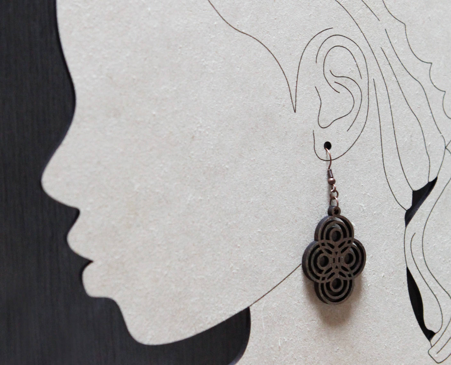 Boho Intersecting Circles Walnut Wood Laser Cut Earrings