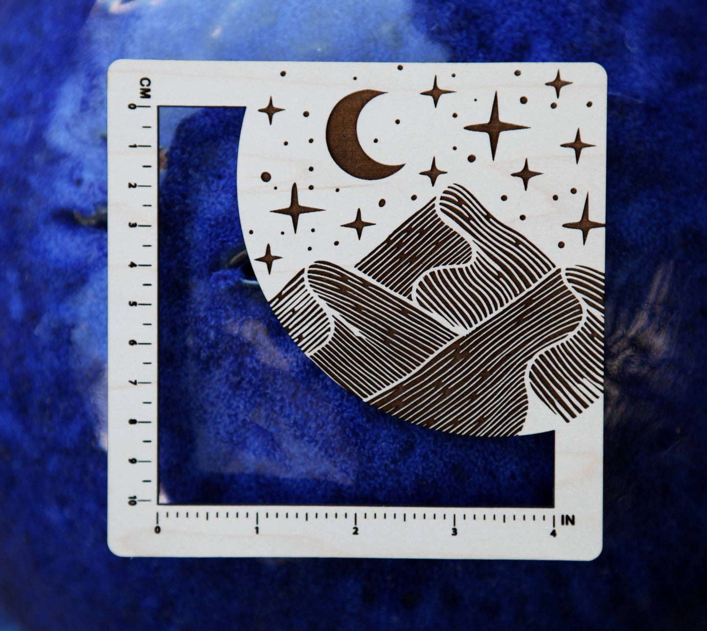 Maple Wood Moon & Stars Mountain Fiber Art Gauge