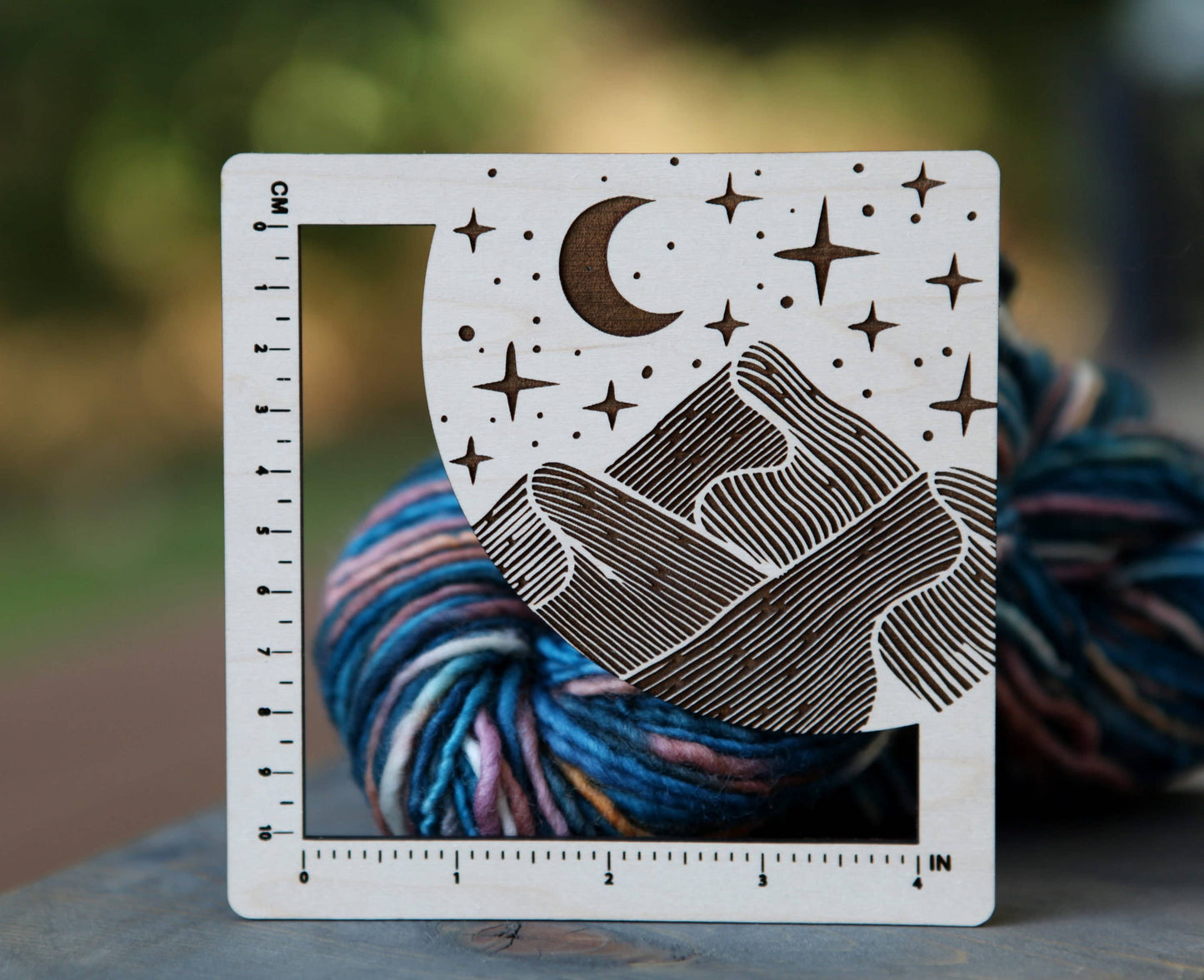 Maple Wood Moon & Stars Mountain Fiber Art Gauge