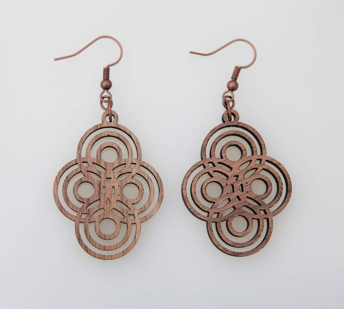 Boho Intersecting Circles Walnut Wood Laser Cut Earrings